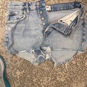Agolde Light Wash High-Rise Distressed Denim Shorts